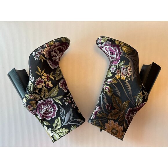 Jefferey Campbell Black Floral Jacquard Block Heel Ankle Booties, Size 7 (US) - Picture 8 of 11